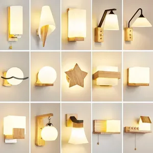 Lampada da parete in legno giapponese, <span class=keywords><strong>applique</strong></span> da comodino, <span class=keywords><strong>applique</strong></span> da parete per scale, design nordico, Art Déco, luci a LED da parete, lampada da parete - Product Image 1