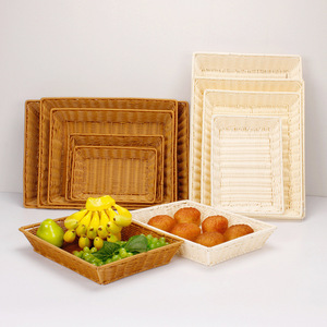 Rattan Fruit <b>Basket</b> Rectangle <b>Stackable</b> Display <b>Basket</b> For Kitchen Storage - Product Image 2