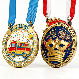 Médaille personnalisée en alliage de zinc plaqué or avec émail dur, motif camion de pompiers et carnaval, pour célébration d'anniversaire - Product Image 4