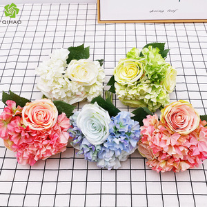 QIHAO <b>Artificial</b> Roses And Hydrangeas Silk Flower <b>Bouquet</b> For Wedding Home Decor High Simulation Durability - Product Image 1
