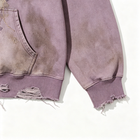 Sweat à capuche zippé à ourlet brut, imprimé artistique Kornit DTG motif ailes de feu, effet vieilli vintage, délavé à la pierre, coupe oversize