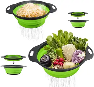 Collapsible colander and food filter, pasta vegetables and fruits, kitchen mesh foldable silicone strainer filter set