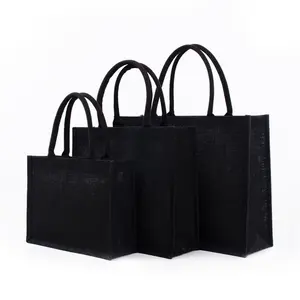 High Quality Fashion Waterproof Linen Natural Black Beach Bag Burlap Shopping Tote Jute Bag