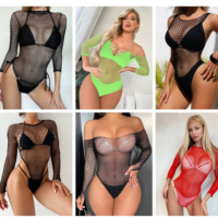 Mesh Pure Chemise Strass Dames Sexy Body Kous Lingerie Femme Lange Mouw Bikini Zomer Outfits Teddy Jurk