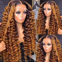Perruques longues bouclées pré-épilées en cheveux Remy, cheveux péruviens pour perruque Lace Front à ondulations profondes et mèches.