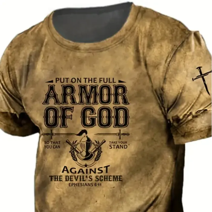 Men's Armor of God 3D Printed stock Tee - Creative Design, Comfortable Stretch Fabric, Perfect for Summer Outdoor Activities