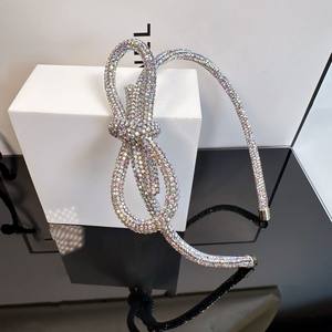 महिला हेडबैंड ब्लिंग डायमंड रंगीन चमकदार स्फटिक हेडबैंड लक्जरी बिग बो हस्तनिर्मित हेयरबैंड - Product Image 3