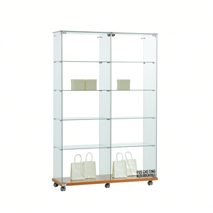 Vitrine Moderne en Verre 120x40x180 cm avec Portes Battantes Verrouillables et Base à Roulettes pour Rangement de Salon - Product Image 2