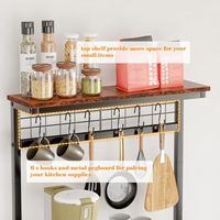 Furologee Support de four à micro-ondes brun rustique à 4 niveaux 6 S crochets Pegboard Bakers Rack Hutch Coffee Bar Station meubles de cuisine