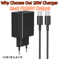 Adaptateur secteur USB C 20W PD QC3.0, chargeur mural à charge rapide, chargeur portable pour téléphone portable, chargeurs Android Type C, vente en gros