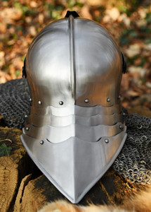 Casque allemand Sallet en acier, fabriqué à la main avec doublure en cuir, style médiéval, pour exposition muséale (circa 1490) - Product Image 5