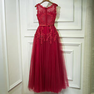 Red A-Line Evening Gown With Floral Embroidery Sweetheart Neckline Natural Waist Long Dress For Wedding Engagement - Product Image 2