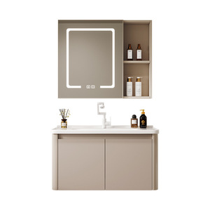 Meuble de salle de bain minimaliste moderne avec vasque intégrée en céramique et armoire de salle de bain - Product Image 4