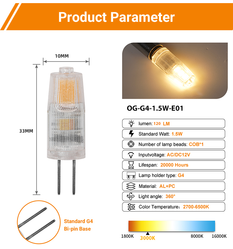 Hot-selling High Quality G4 Led Bulb AC/DC 12V 1.5W Flicker-free 2700-6000k Light for Chandelier Wall Lamp
