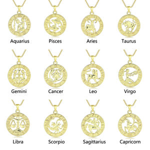 September Hot Selling Embossed <b>Gold</b> Plated Pendant <b>Necklace</b> 12 Star Signs <b>Coin</b> Birth <b>Necklace</b> - Product Image 2