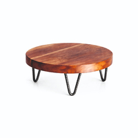 Premium Medium Houten Ecologische Ronde Taartplateau Set 2 Zwarte Metalen Haarspeldpoten Vaatwasser- en Vrieskastbestendig Display MANOJ