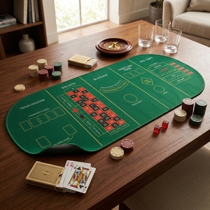 Tapete de Juego de <span class=keywords><strong>Casino</strong></span> 5 en 1 Personalizado, Tapete de Póquer, Ruleta, Blackjack, Póquer de Tres Cartas, Craps, Ovalado Verde - Product Image 6