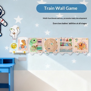 Treno in Legno da Parete, Pannello Sensoriale Montessori con Xilofono, Labirinto, Abaco, Orologio e Puzzle - Regalo per Bambini - Product Image 1