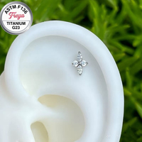 Body ASTM-F136 Titanium Zircon Piercing Earrings Tragus Helix Daith Lobe Devil Flat Back Ear Lip Stud Labret Piercing Jewelry