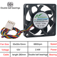 Ventilateur de refroidissement 5cm 50mm ACP5010-12-PWM DC5V/12V 4 broches Ventilateur IPC pour micro-hôte Carte mère CPU 50x50x10mm
