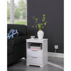 Nightstand With 2 Drawers And <b>Open</b> Shelf Charging Station Side Table For Bedroom Or Living Room - Product Image 5