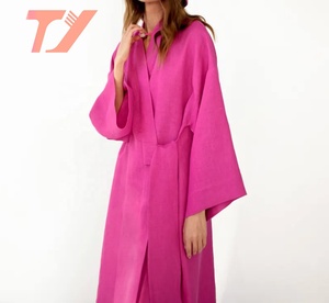 Casual A-line cam Midi Dress Femme thanh lịch cotton linen ren up kỳ nghỉ lỏng v-cổ mỏng Phụ nữ ăn mặc mùa hè bọc áo choàng - Product Image 6