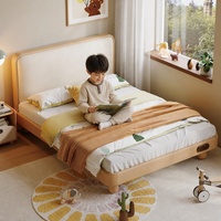 Massives Eichenholz Europäisches Leder-Polsterbett für Kinder mit Abgerundeten Ecken Minimalistisches Modernes Design Langlebige Schlafzimmermöbel