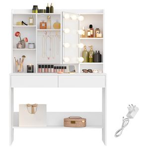 VASAGLE Modern White Vanity <strong>Table</strong> With <strong>Mirror</strong> Makeup <strong>Table</strong> Adjustable 3 Colours LED Dressing <strong>Table</strong> - Product Image 1