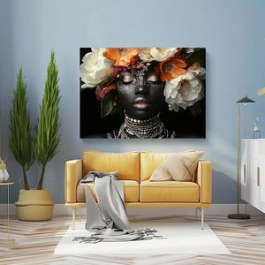 Chất Lượng Cao Phụ Nữ Châu Phi Vải Nghệ Thuật In Vibrant Hoa Và Beadwork Thiết Kế Tường Trang Trí Nội Thất Lý Tưởng Nhà Vải Tường Nghệ Thuật Sơn - Product Image 4