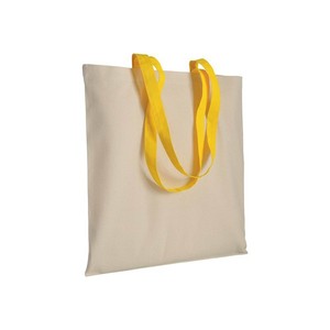 Bolsa de Compras de Algodón Natural 220g/m2 con Asas Amarillas, Bolsa Tote Cuadrada Informal Promocional - Product Image 1