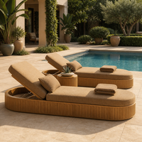 Ensembles de chaises longues de luxe en teck modernes pour l'extérieur, lits de bronzage pour hôtel, villa, jardin, plage, terrasse - Coussins durables résistants aux UV