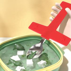 2 pièces/ensemble fourchette cuillère en acier inoxydable avec poignée en silicone en forme d'<span class=keywords><strong>avion</strong></span> pour les enfants - Product Image 4