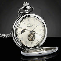 Antike Halbhülsen-Taschenuhr mit Automatikwerk, Blaue Römische Ziffern, Gehäuse aus Legierung, 47mm Zifferblatt, Displayständer, Geschenk für Herren