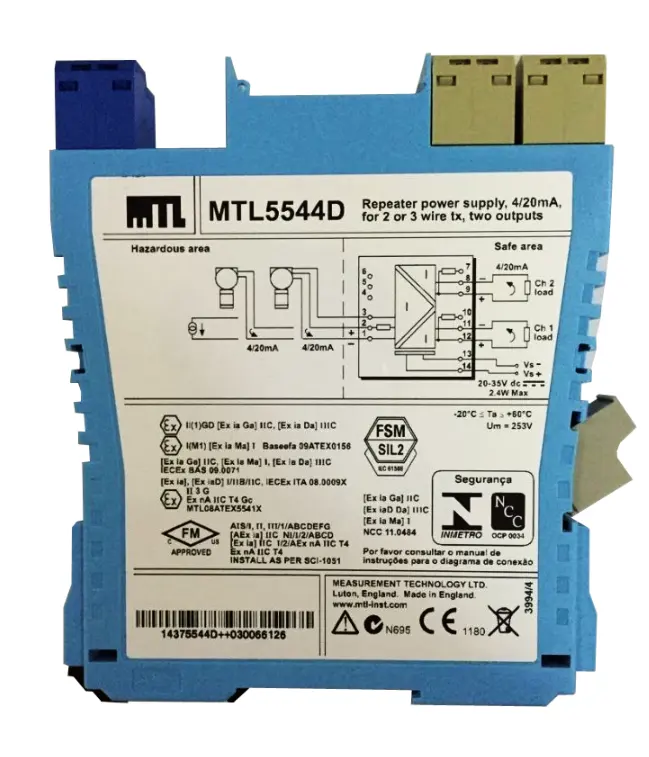 أدوات إمداد الطاقة MTL5544D لمكرر إرسال الثلاثية 4/20ma للوحدتين والنقاءين