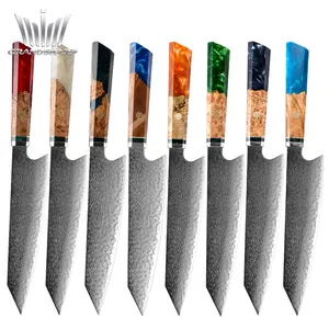migliore della resina affettatrice Suppliers-Grandsharp giapponese VG10 acciaio di damasco migliori coltelli da cucina pesca carne taglio coltello da cuoco posate con manico in legno solido