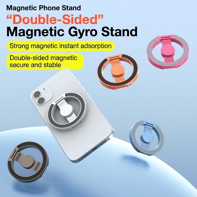 Magnetic Phone Mount Double Sided Portable Grip Holder Adjustable Kickstand Fidget Gyro Spinner 360 Rotating Stand
