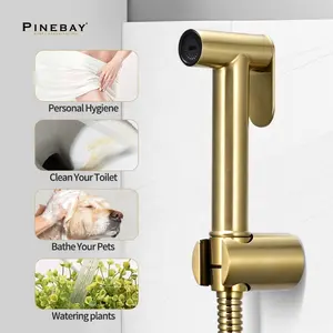 Pinbay produk mewah SUS304 keran Shower Bidet kamar mandi pembersih emas Shattaf semprotan Bidet genggam dapat disesuaikan untuk Toilet