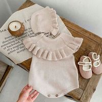 Conjunto de Regalo de Punto para Bebé de Marca Propia con Gorro, Mameluco con Volantes 100% Algodón, Trajes de Recién Nacido para el Día de la Primera Comunión