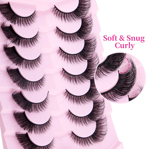 Nouveauté 2026 : 7 paires de faux cils en poils synthétiques, effet œil de chauve-souris oblique, simulation naturelle, épais, bouclés, tige rigide - Product Image 3