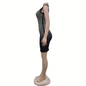 Venta al por mayor Popular de Color sólido de malla de diamantes de imitación sin mangas club nocturno Vestido corto para las mujeres de <span class=keywords><strong>moda</strong></span> - Product Image 5