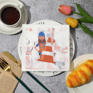 Printed Paper Napkins Construction Theme 330mm x 330mm For Anniversary Parties Restaurant Use - Product Image 1