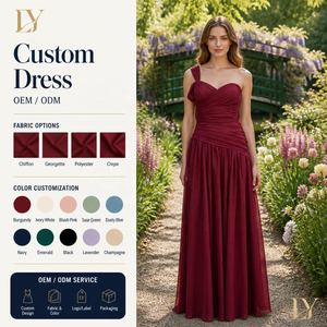 Abito da Sera Corto Monospalla con Scollo a Cuore e Dettagli Drappeggiati in Chiffon Tinta Unita, con Vita Naturale, Personalizzabile per l'Ingrosso - Product Image 1