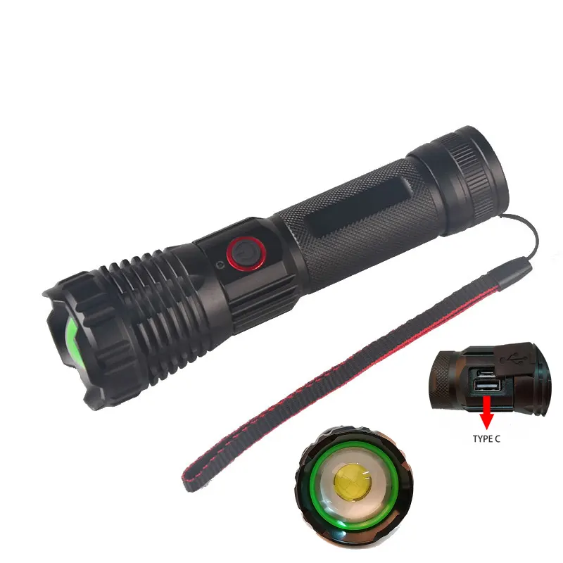 Super Bright Night Hunting 30W Type-C USB Rechargeable 3000 Lumen XH-P90 LED Flashlight Torch With Power Bank