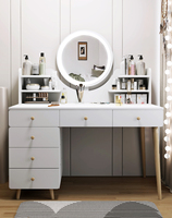 Table de maquillage moderne en bois avec miroir, bureau de coiffure spacieux avec plusieurs tiroirs de rangement pour chambre à coucher