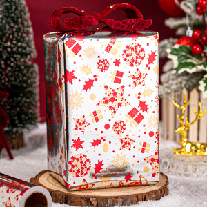 Reversible Christmas <b>Wrapping</b> <b>Paper</b> Roll 17 Inch X 33 Feet Metallic Gold Foil Elk and Gift Box with Snowflake - Product Image 1