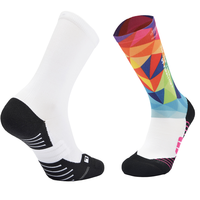 Calcetines de punto por sublimación OEM al por mayor para hombre y mujer, con parte inferior de rizo, hasta la rodilla, de diseño personalizado, deportivos, para ciclismo.