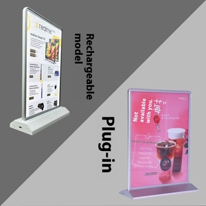 Siêu mỏng có thể sạc lại hai mặt LED hộp đèn máy tính để bàn áp phích hiển thị khung kính cường lực thanh hình chữ nhật cho quảng cáo - Product Image 1