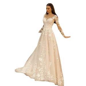 Nouvelle robe de bal en dentelle robe de mariée coupe ajustée col en V profond train léger grand dos nu couvre-bras tempérament pour mariée de <span class=keywords><strong>grande</strong></span> <span class=keywords><strong>taille</strong></span> - Product Image 1