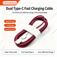 Câble de charge rapide USB-C, cordon de chargeur tressé Type-C PD pour transfert de données pour iPhone 18/17/16/15, iPad, tablette, rouge cerise