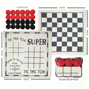 Tappetino reversibile 3-in-1 per <span class=keywords><strong>dama</strong></span> gigante e Tic Tac Toe Set da gioco 24 fiches per attività di festa sul prato al coperto all'aperto per bambini adulti - Product Image 3